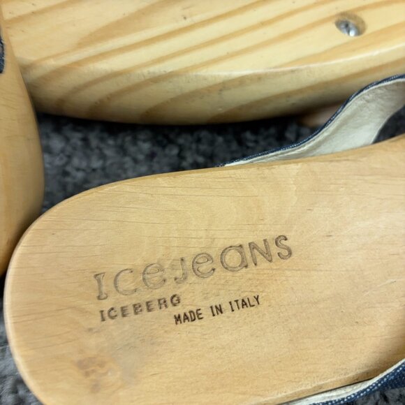 Iceberg Sandals Womens Size 8.5 EU 39 IceJeans Wood Platform Clog Made in Italy - Picture 6 of 8